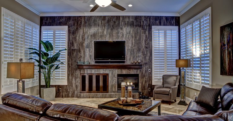 Dallas living room with shutters
