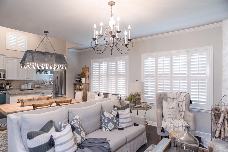 Interior shutters in cozy dining room